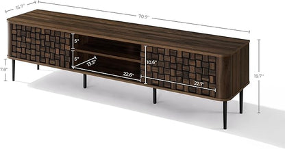 LuxenHome TV Stand for Living Room up to 80'' TVs, 71" Mid Century Modern Dark Oak Finish Wood with Basket Weave Design Entertainment Center with Storage, Media Console TV Console Cabinet for Entryway
