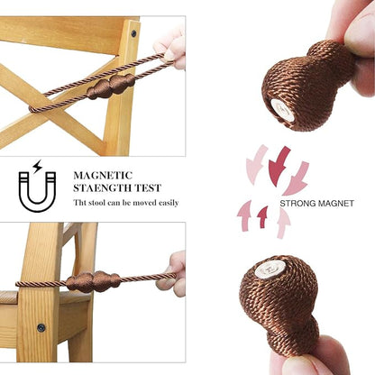 Nieffeiy Magnetic Curtain Tiebacks Outdoor Curtain Tie Backs Rope Decorative Magnetic Curtain Holders for Drapes Window Treatment Holdbacks, Brown 2Pack