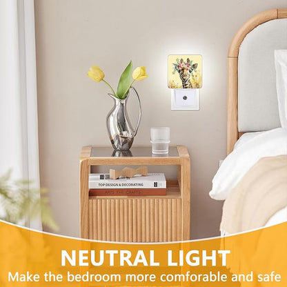 GANTINIR Giraffe Flower Night Light, Plug-into Nightlight White LED Lamp, Energy Efficient Decor Desk Lamp for Bedroom Hallway Stairs Bathroom