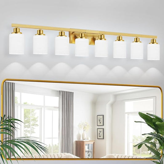 DIKAIDA 52inch Gold Bathroom Light Fixtures, Modern Bathroom Vanity Light with Milky White Glass Shade, Gold Wall Lamp Sconces for Mirror Bedroom, Living Room Hallway
