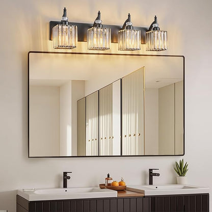 BBLLWJ Modern Bathroom Vanity Light 4-Light Black Crystal Light Fixtures Over Mirror for Bathroom Wall Sconce
