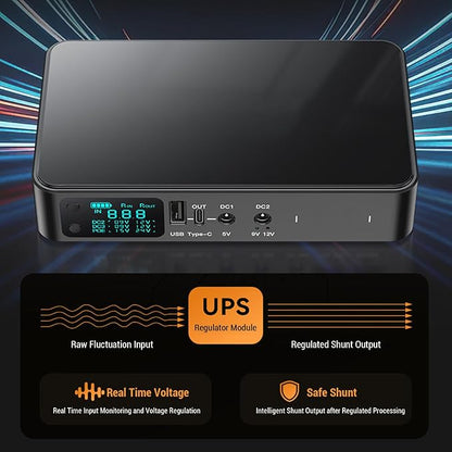 Phefop UPS Battery Backup, USB Tye C 5V DC 5V 9V 12V Output Voltage Adjustable 18000mAh Portable Uninterruptible Power Supply for Router Security Camera DVD Player