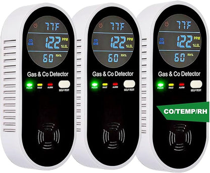 Combustible Gas & Carbon Monoxide Detector 4-in-1 Alarm with Temp/Humidity Sensor – Plug-in CO/Gas Leak Detector for Home, RV, Apartment Safety (Explosive Gas & CO Detection) 1-Pack