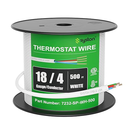 Syston 18/4 Thermostat Doorbell HVAC Heating Control Cable Wire, 18 AWG 4 Conductors 100% Solid Copper Conductors CL3R/FT4/CMR Riser-Rated, UV Resistant RoHS for Low Voltage Applications Use