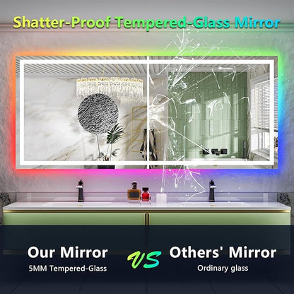 YEELAIT 88x38 Inch RGB LED Bathroom Mirror Front Lit and RGB Backlit Lighted Vanity Mirror for Bathroom Wall Dimmable Anti Fog Memory Shatter-Proof IP54 Waterproof Horizontal/Vertical