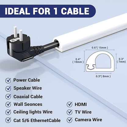 78 in Cord Hider Wall, Wire Covers for Cords on Wall, Flexible Cable Concealer for Cable Hider, Self-Adhesive Silicone Wire Hider for TV Powers Home Office, W0.59inxH0.39in, White