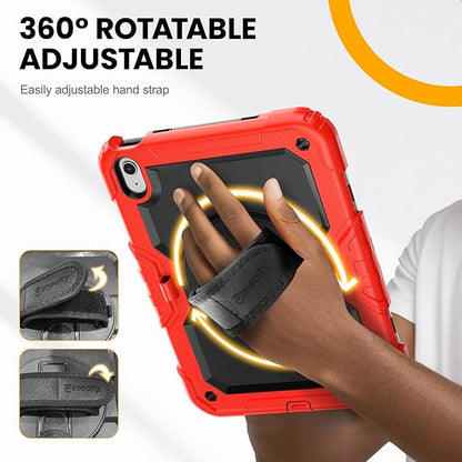 timecity for iPad (A16) 11th/ 10th Generation Case 11''/ 10.9 Inch (2025/2022) - Heavy Duty Protective Cover with Screen Protector, Stand, Shoulder Strap & Pencil Holder | Kids-Friendly - Red