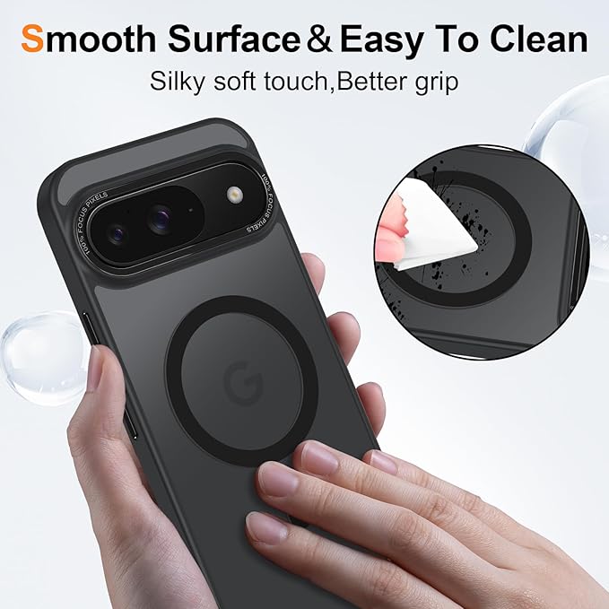 Magnetic for Google Pixel 9/Pixel 9 Pro Case, [Military Grade Drop Protection] [Compatible with MagSafe] Shockproof Slim Translucent Matte Anti-Slip for Women Girls Men Case, Black