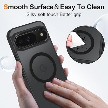 Magnetic for Google Pixel 9/Pixel 9 Pro Case, [Military Grade Drop Protection] [Compatible with MagSafe] Shockproof Slim Translucent Matte Anti-Slip for Women Girls Men Case, Black