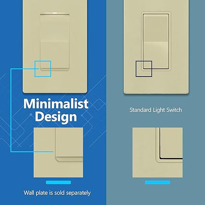 LIDER Minimalist Design Matte Finish Lighted 4-Way Decorator Light Switch, Four Way Frameless Rocker Switch, Residential/Commercial Grade, 15A 120V/277V, UL Listed, LS15-4W-I, Ivory