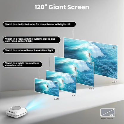HOMPOW Mini Projector with Two -Way Bluetooth, Portable Projector for Home Theater Use, Support 1080P for Outdoor Projector/Movie Projector Compatible with HDMI, USB, Laptop, TV Stick (White)