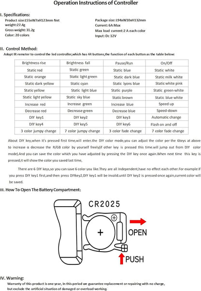44 Key RGB LED Strip Light Remote Controller, IR Remote Controller Replacement for SMD 5050 3528 2835 RGB LED Light Strip Lights (1 Pack)