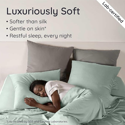 Bambaw 100% Viscose Derived from Bamboo Sheets Full Size Set – 4pcs Cooling Sheets for Hot Sleepers, Super Soft Full Size Sheet Set, with Elastic Corner Straps, Hotel Luxury Bedding (Sea Glass)
