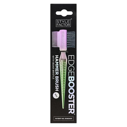 STYLE FACTOR EDGE BOOSTER® Mini Hammer Brush Travel Size | Baby Hair Brush & Double-Sided Edge Control Comb with Boar Bristles | Rat Tail for Precision Styling | Travel Brush for Edges & Baby Hair