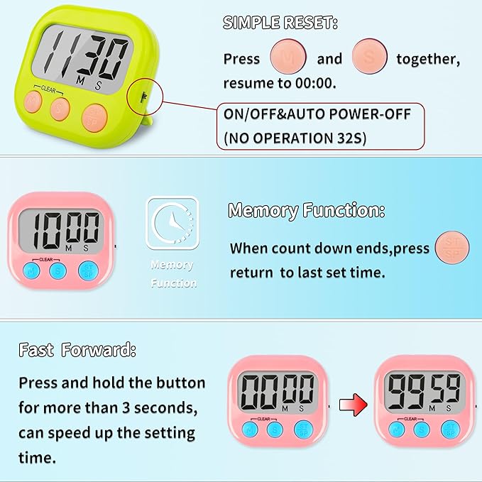 Classroom Timers for Teachers Kids Large Magnetic Digital Timer Teacher Supplies 2 Pack-Green Pink