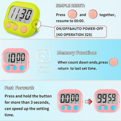 Classroom Timers for Teachers Kids Large Magnetic Digital Timer Teacher Supplies 2 Pack-Green Pink