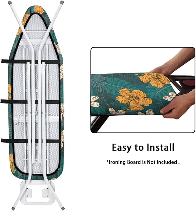 ZCFYGDX Hawaiian Flower Leaf Print Ironing Board Cover Medium, Elastic Edges Nylon Buckle Straps Fasteners,M (15 x 48 in) Resist Scorching & Staining Breathable Wear-Resistant Easy Install