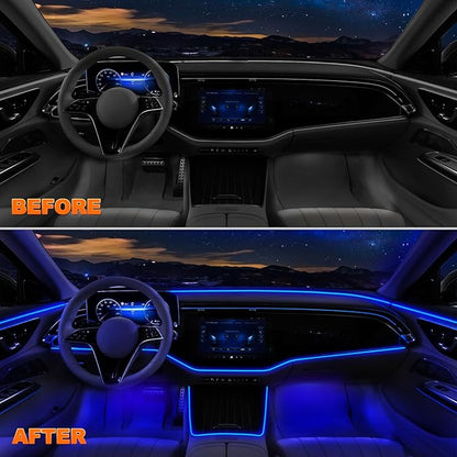 Jushope Interior Car LED Strip Lights with Wireless APP and Remote Control, RGB 5 in 1 Ambient Lighting Kits with 236 inches Fiber Optic, 16 Million Colors Car Neon Lights, Sync to Music