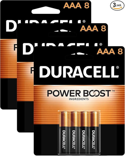 Duracell Coppertop AAA Batteries with Power Boost Ingredients, 8 Count Pack Triple A Battery with Long-Lasting Power, Alkaline AAA Battery for Household and Office Devices (Pack of 3)