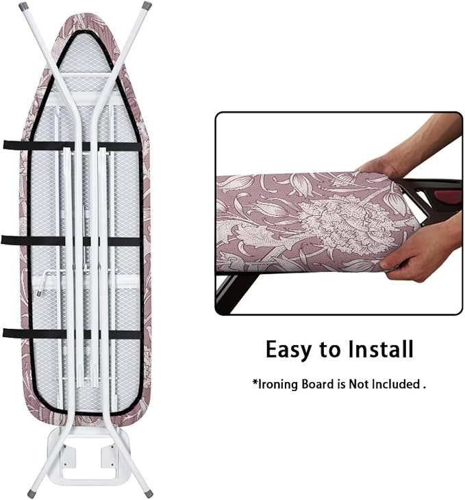 ZCFYGDX Ironing Board Cover,Scorch-Resistant Standard Nose Pocket, Elastic Edges,Iron Decor Covers St&ard Size-L,Nylon Buckle Straps Hook & Loop Fastener Strap,Home Decor Pink Floral Print