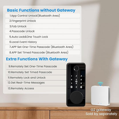 Keyless Entry Door Lock, Fingerprint Door Lock, Smart Door Lock with Keypad, Auto & One Touch Lock | Smart Locks for Front Door | Easy Installation | IP54 Waterproof | App Control | 12-Month Battery