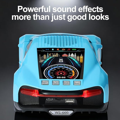 WSTER Luxury Sports Car Model Bluetooth Speaker with HD Sound, TWS Stereo Pairing, Display Screen, Built-in Microphone, Unique Bluetooth Car Speaker for Home, Party, Outdoor & Beach (Blue)