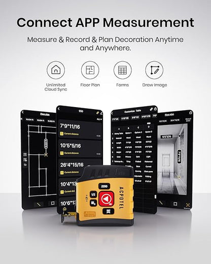 3-in-1 Digital Tape Measure with Laser, 165Ft Laser Tape Measure & 16Ft Digital Measuring Tape, 8 Metric and Imperial Units, Distance Area Volume 1/2 midpoint, Laser Measure Tool, Almighty Tools, APP