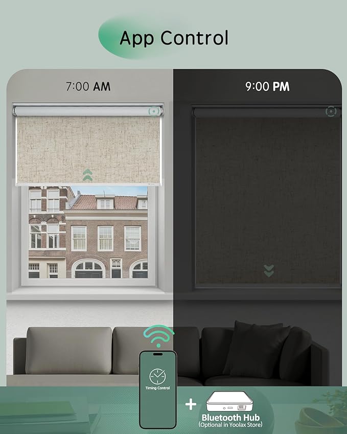 Yoolax Motorized Blinds App Control, Blackout Roller Shades for Windows, Cordless Automatic Shades Roller Window Blinds for Bedroom Living Room Office(Blackout Artisan Beige, 30" W x 72" H)