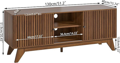 Oubayajia Mid Century Modern TV Stand for Televisions up to 60 Inches, with Sliding Doors and Storage, Curved Edge Television Stands, TV Consoles, Media Consoles for Living Room (Walnut, 51.2inch)