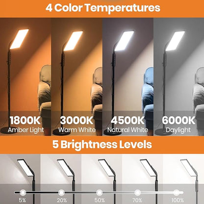 LASTAR Light Therapy Lamp, 12000LUX Therapy Light UV-Free &Full Spectrum Sun Lamp,Remote Control/4 Color Temperature/5 Brightness/4 Timer/2 Height Floor Sunlight Therapy Lamp