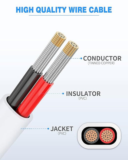 NAOVEO 14 Gauge Wire 2 Conductor Electrical Wire, 14 AWG Stranded PVC Tinned Copper Cable, Flexible/Low Voltage Automotive Wiring for LED Lamps, Marine, Speaker, Appliances (100FT)