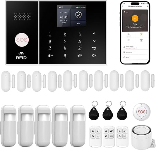 XUK Wireless 4G/GSM/Wi-Fi Security System for Home/Apartment, Smart Security Alarm with Door/Window Sensors, PIR Motion Detector, Compatible with Alexa/Google Home, Easy Installation (24pcs Set)