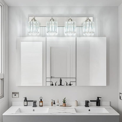 FDPBY Modern Vanity Light 4-Lights Brushed Nickel Vanity Light Crystal Bathroom Wall Light Bathroom Light Fixtures