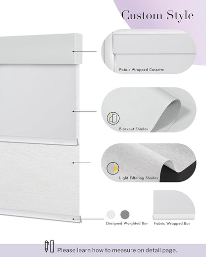 Graywind Motorized Dual Shades for Windows Smart Double Blinds Blackout and Sheer Motorized Blinds with Remote Alexa Google Control Day Night Shades, Custom Size (Blackout White)
