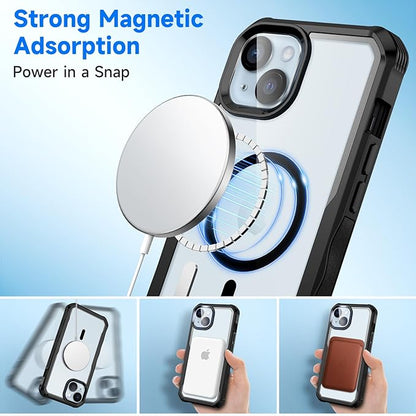 seacosmo for iPhone 15 Case, Full Body Bumper with Built-in 9H Tempered Glass Privacy Screen Protector and Camera Lens Protector, Compatible with MagSafe, Shockproof Phone Cover, 6.1", Black