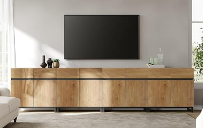 WAMPAT Modern TV Stand for TVs up to 120 inch, 4 in 1 Wood Entertainment Center TV Console Table with Adjustable Shelves and Metal Base for Living Room,Bedroom,Oak