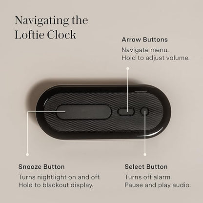 Loftie Alarm Clock with Sound Machine – Smart Alarm Clock with Light, White Noise, Bluetooth Speaker, Night Light Sound Machine, 100+ Sounds, Blackout Mode, No WiFi Mode, Optional Subscription - White