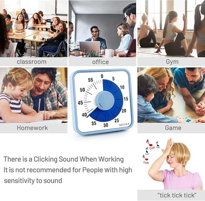 Secura 7.5 Inch Visual Timer, 60 Minute Visual Oversize Countdown Timer for Kids and Adults, Durable Mechanical Time Management Tool (Navy Blue)