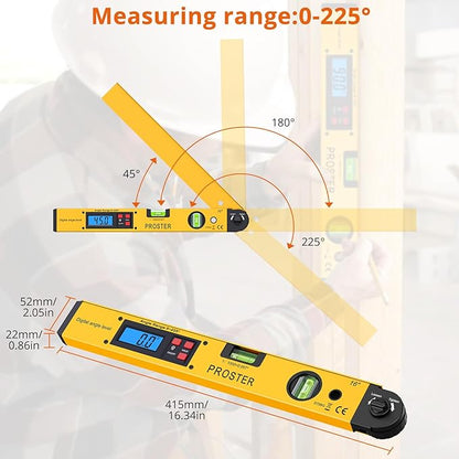 Proster Digital Angle Finder Gauge - Aluminum Angle Finder 16 inch 400mm with LCD Vertical Horizontal Spirit Level and Magnetic Base for Woodworker