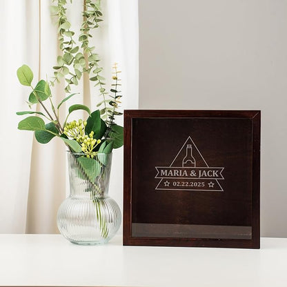 ARYCRAFTS Personalized Wooden Wine Cork Holder Shadow Box – Custom Engraved Display Case for Weddings, Engagements, Anniversaries & Wine Lovers – Rustic Memory Keepsake with Clear Front Panel