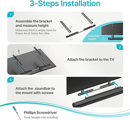 PEGZONE Soundbar TV Mount Compatible with Sonos Arc & Sonos Arc Ultra,Hold 22 Lbs, Soundbar Mount for TV for Surround Sound,Two Installation Options,Black