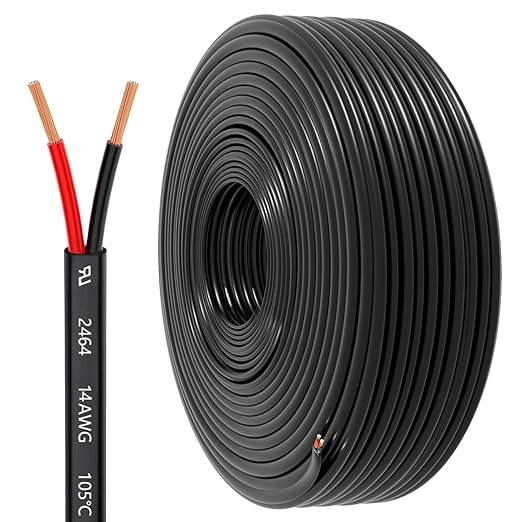 HONENCN 14 Gauge 2 Conductor Electrical Wire, 14 AWG 2.08mm Wire PVC Cord, 12V/24V DC Low Voltage/Copper-clad Aluminum(CCA)Flexible/2 Wire for Automotive LED Strips Lamp Lighting Marine(9.2M/30FT)