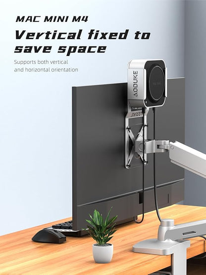 AODUKE Aluminum Alloy Mac mini M4 VESA Bracket, Mac mini 2024 Dock Stand, Mac mini M4 Pro VESA Monitor Arm Extension Plate, Compatible with 75X75/100X100MM Hole Distance-BW-MAX2
