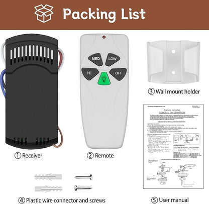 Universal Ceiling Fan Remote Control Kit,Replacement for Harbor Breeze,Hunter,Hampton Bay,Litex,3-Speed,Light Control, with Receiver FAN28R,Replace UC7030T FAN-53T 2AAZPFAN-53T FAN-11T KUJCE9103