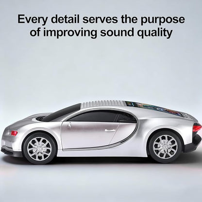 WSTER Luxury Sports Car Model Bluetooth Speaker with HD Sound, TWS Stereo Pairing, Display Screen, Built-in Microphone, Unique Bluetooth Car Speaker for Home, Party, Outdoor & Beach (Silver)