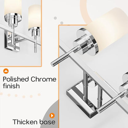 AONEON 4-Light Vanity Lighting Fixtures with White Frosted Glass Shade, Polished Chrome Bathroom Wall Lamps Over Mirror for Bath Restroom Kitchen T001CH-L4