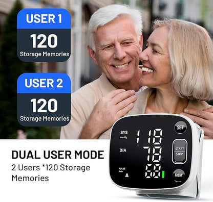 FOTOSY Blood Pressure Monitor Rechargeable Blood Pressure Monitors for Home Use Adjustable Automatic Wrist Cuff Voice Broadcast 2 * 120 Reading Memory for 2 Users with Carrying Case