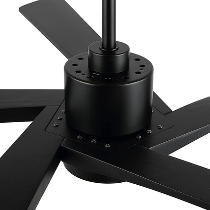 WINGBO 64" DC Ceiling Fan with Lights, 5 Carved Solid Wood Blades, 6-Speed Reversible DC Motor, Matte Black Finish Ceiling Fan with Remote, Black