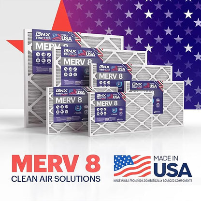 BNX TruFilter 20x20x1 Air Filter MERV 8 (4 Pack) - MADE IN USA – Dust & Pet Defense Electrostatic Pleated Air Conditioner HVAC AC Furnace Filters for Dust, Pet, Mold, Pollen MPR 600 – 700 & FPR 5