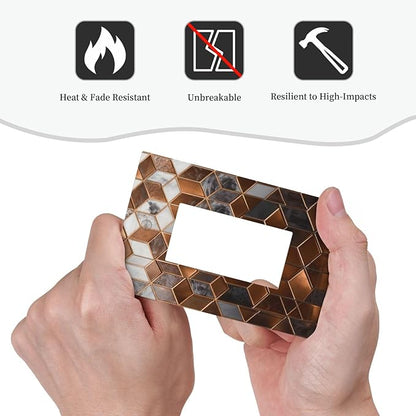 Bvtewkhz Brown Abstract Luxury Modern Geometric Cubic Marble 1 Gang Single Rocker Decorative Light Switch Covers Electrical Faceplate Switch Plates for Bathroom Kitchen Home